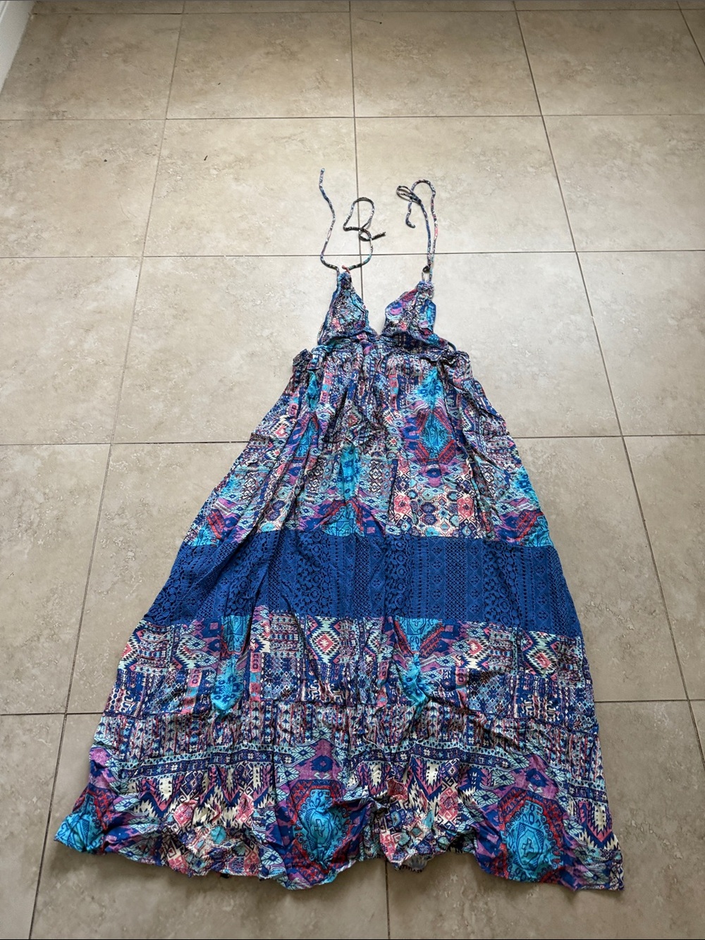 Design Lab Lord & Taylor Blue Multi-Print Maxi Dress